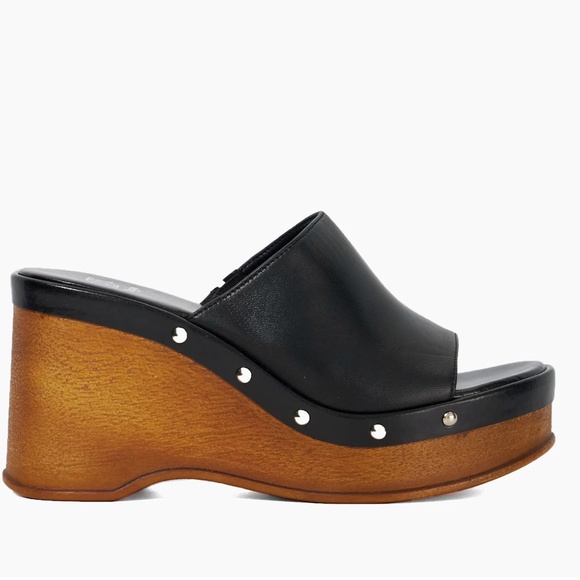 DUNE London KULE BLACK Leather Wedge Mule Platform $140 Like New Sz 37 - Picture 3 of 6